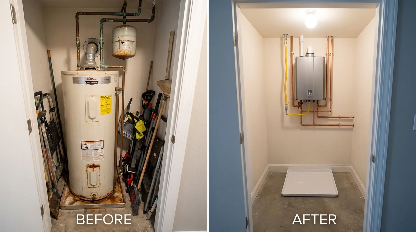 Tank water heater versus wall-mounted tankless unit comparison for Colusa, CA homeowners